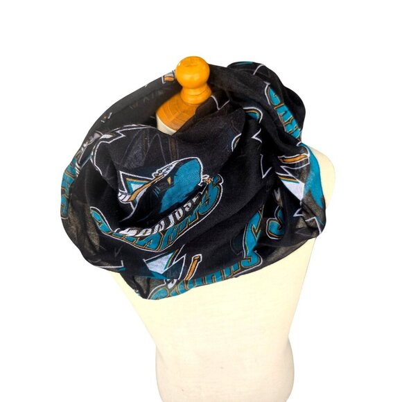 San Jose Sharks Infinity Scarf NHL Licensed Black Teal Wrap by Little Earth - Picture 3 of 5